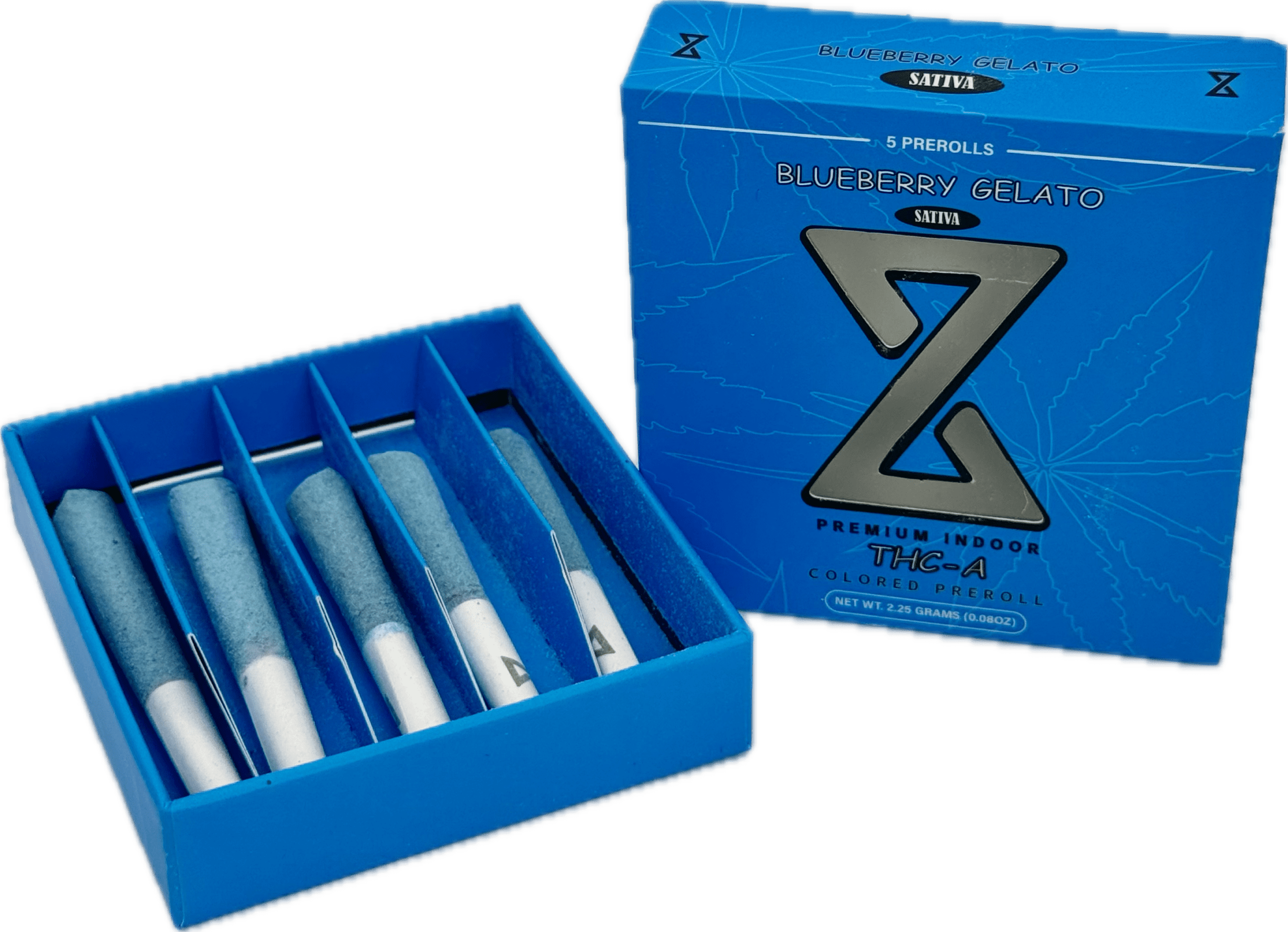 Blueberry-Gelato-Prerolls-Premium-Indoor-Sativa-2.25g-5-Pack.png Blueberry Gelato Prerolls | Premium Indoor Sativa | 2.25g (5-Pack) - Image 1