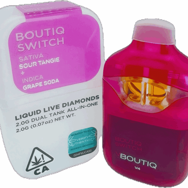 Boutiq Switch – Sour Tangie x Grape Soda Dual Tank Disposable Vape (2G | Sativa + Indica)
