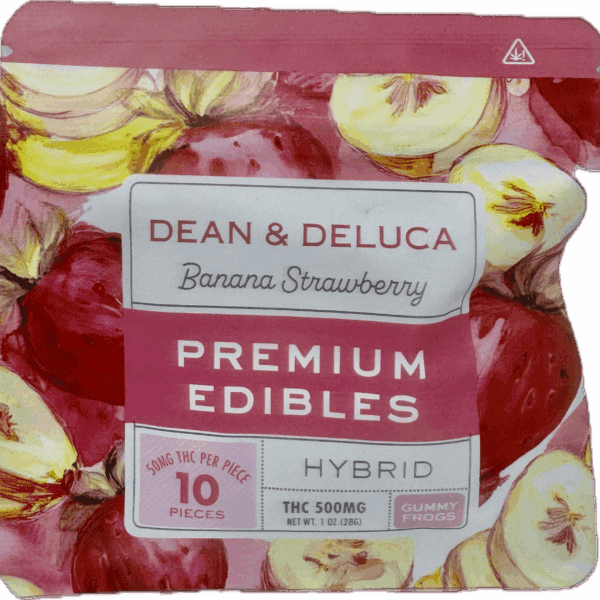 Dean & Deluca Premium Edibles – Banana Strawberry Gummy Frogs | 500mg THC Hybrid