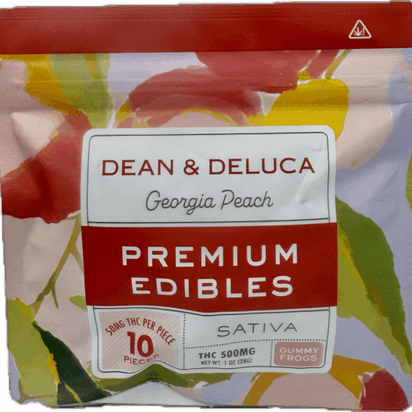 Dean & Deluca Premium Edibles – Georgia Peach Gummy Frogs | 500mg THC Sativa