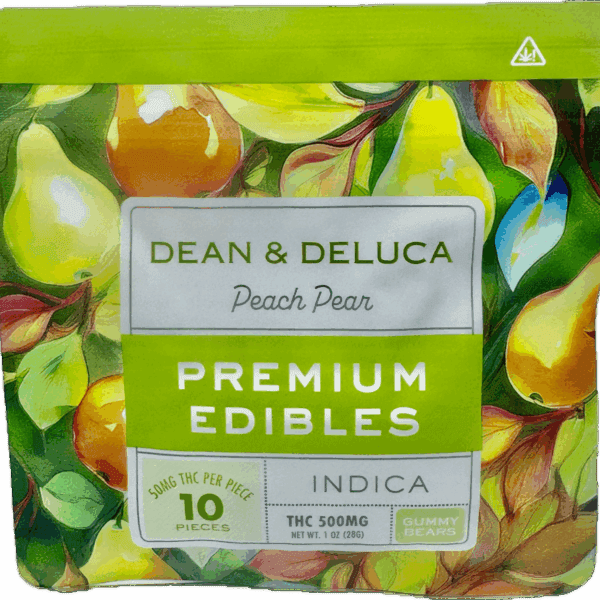 Dean & Deluca Premium Edibles – Peach Pear Gummy Bears | 500mg THC Indica