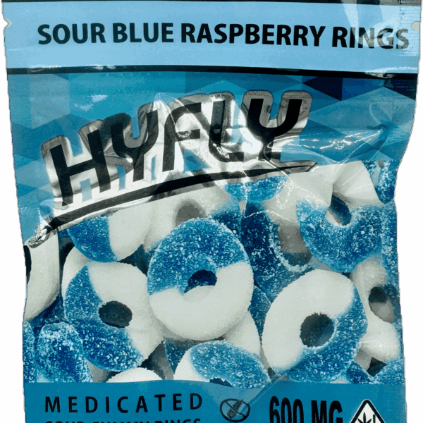 HyFly Sour Blue Raspberry Rings – 600mg THC Sour Gummy Rings