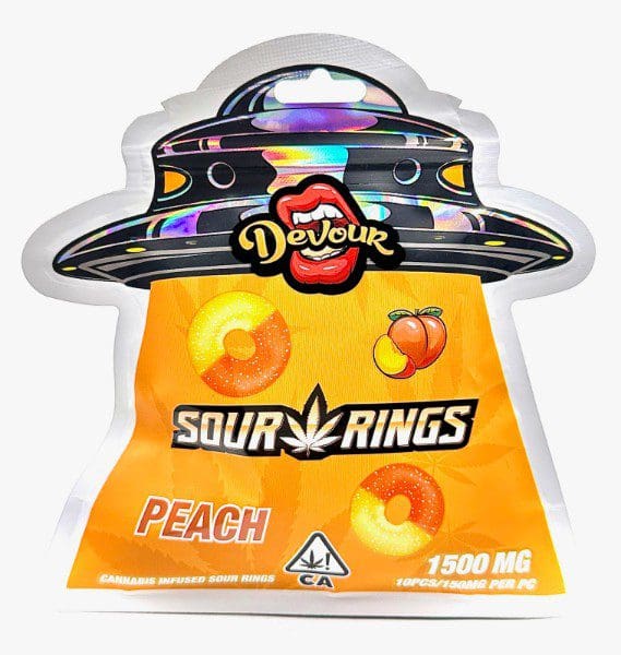 Sour-Rings-Peach.jpg Devour Sour Peach Rings Infused Gummies – 1500mg Hybrid Edible - Image 1