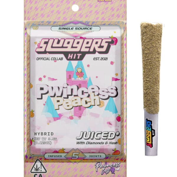 Sluggers Hit – Pwincess Peach Infused Pre-Rolls   – 3.5g Pack / 5 Rolls