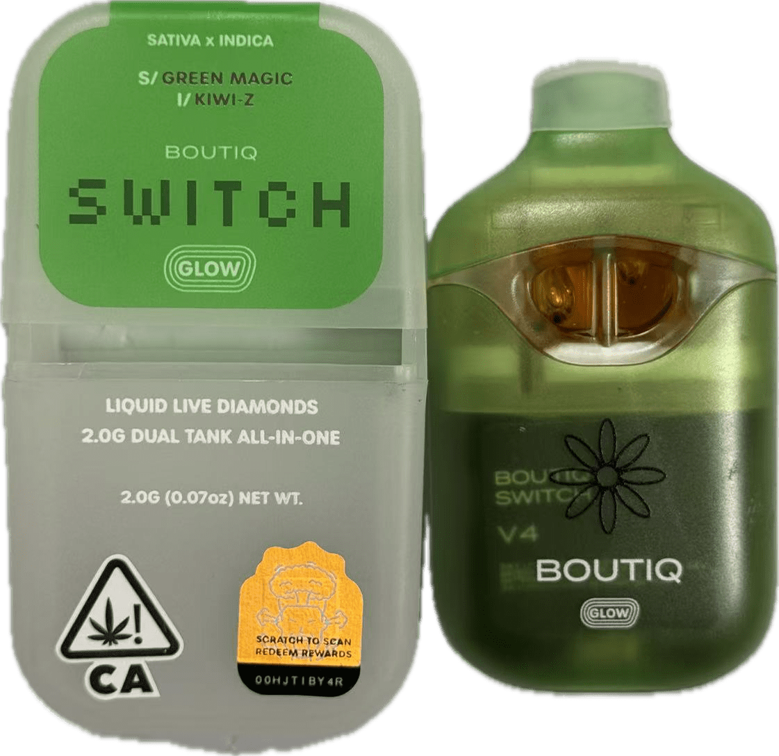 Green-Magic-Kiwi-Z-2.0G-Dual-Tank-Liquid-Diamonds-Sativa-×-Indica.png Green Magic / Kiwi-Z | 2.0G Dual Tank Liquid Diamonds Sativa × Indica (Glow V4) - Image 1