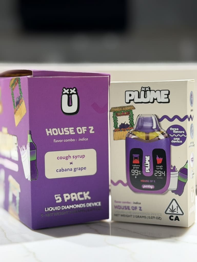 13B0E388-7FE6-48F4-9566-FC645D45D40E_1_105_c.jpeg Plume Disposable Vape – House of Z | Cough Syrip x Cabana Grape | Indica - Image 1