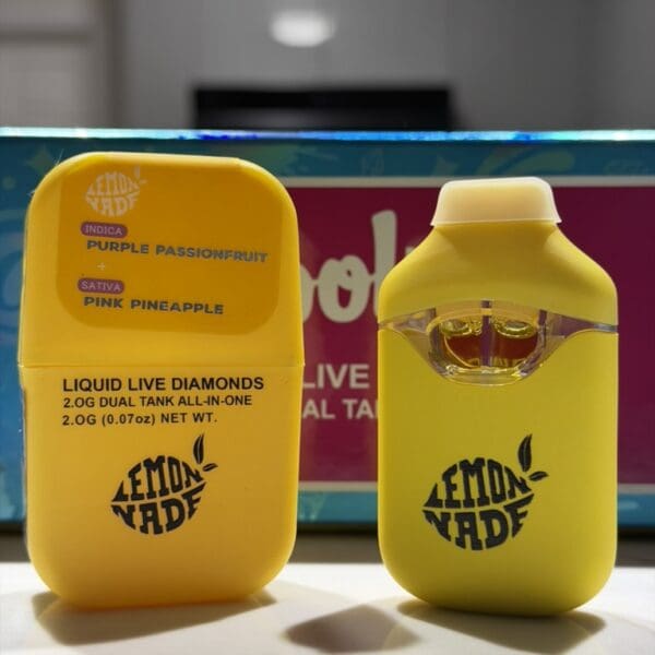 Lemonade Dual Tank Disposable Vape – Purple Passionfruit x Pink Pineapple | Indica x Sativa