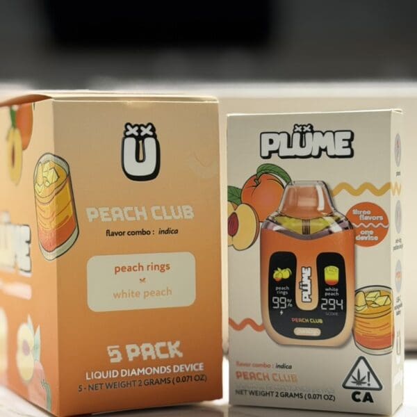 Plume Disposable Vape – Peach Club | Peach Rings x White Peach | Indica