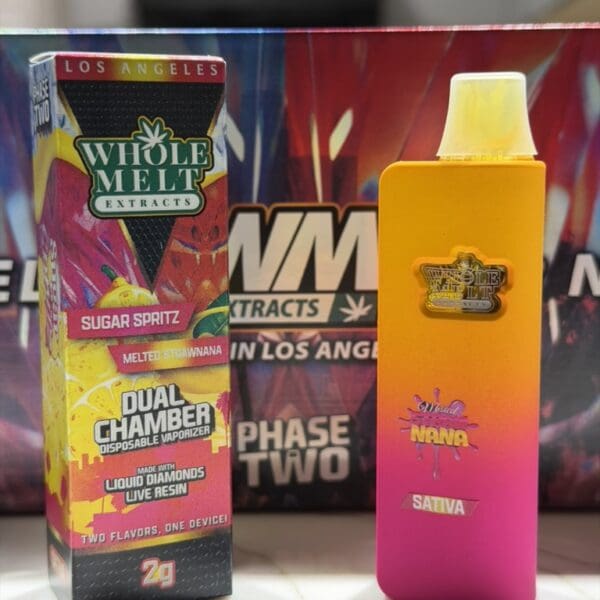 Whole Melt Extracts – Sugar Spritz x Melted Strawnana | Dual Chamber Disposable Vape | Sativa x Sativa
