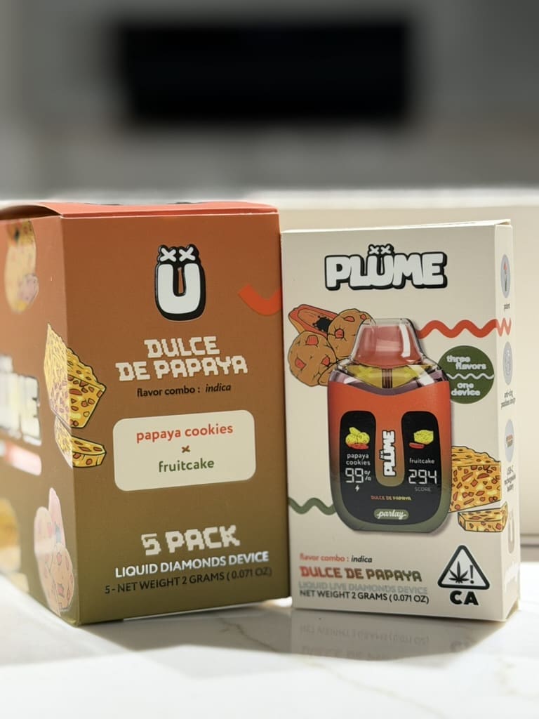 CA873DF9-A3E8-4689-AF30-756AA2F32A27_1_105_c.jpeg Plume Disposable Vape – Dulce de Papaya | Papaya Cookies x Fruitcake | Indica - Image 1