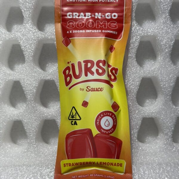 Burst By Sauce – Strawberry Lemonade | Grab N Go 800MG (4x200MG) Infused Gummies | Hybrid