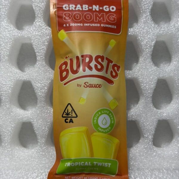 Bursts By Sauce – Tropical Twist | Grab N Go 800MG (4x200MG) Infused Gummies | Hybrid