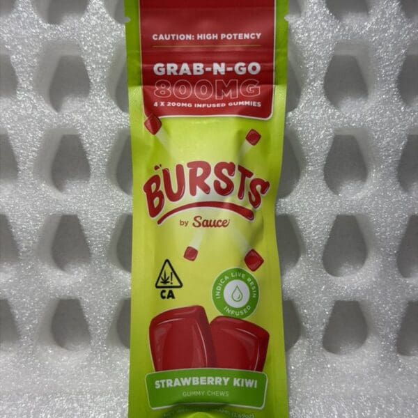 Bursts By Sauce – Strawberry Kiwi | Grab N Go 800MG (4x200MG) Infused Gummies | Hybrid