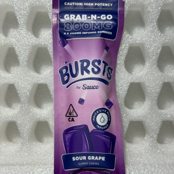Bursts By Sauce – Sour Grape | Grab N Go 800MG (4x200MG) Infused Gummies | Hybrid