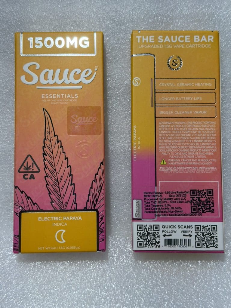 5F8750BE-DCD4-4904-B850-233E61383058_1_105_c.jpeg Sauce – Electric Papaya | Live Resin Vape | Indica - Image 1