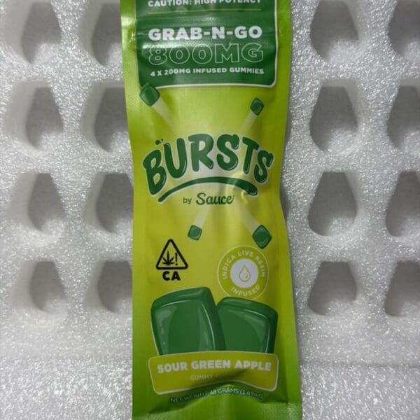 Bursts By Sauce – Sour Green Apple | Grab N Go 800MG (4x200MG) Infused Gummies | Hybrid