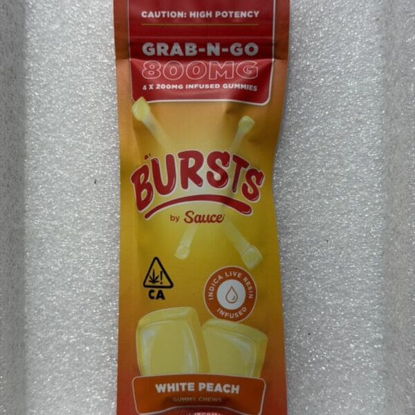Burst By Sauce – White Peach | Grab N Go 800MG (4x200MG) Infused Gummies | Hybrid