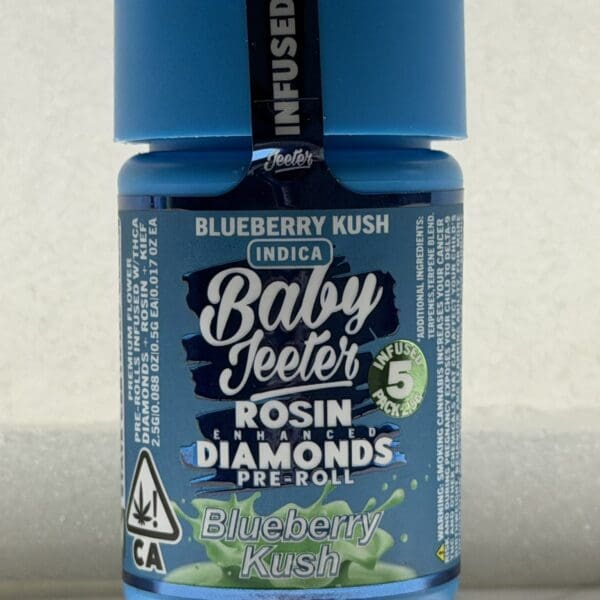 Baby Jeeter Blueberry Kush | Indica Rosin Enhanced Diamond Pre-Rolls | 2.5g (5-Pack)