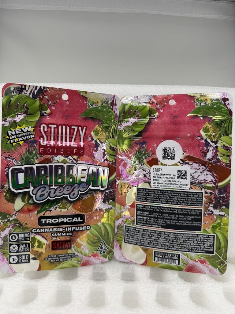 E6DCFABF-F1ED-4A33-8951-BAA184732947_1_105_c.jpeg STIIIZY Caribbean Breeze | Sativa | 10mg THC Each / 100mg | Cannabis-Infused Gummies - Image 1