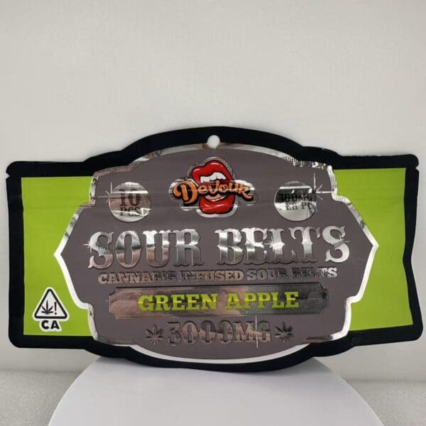 Devour Green Apple Sour Belts | Cannabis-Infused Edibles | 3000mg Total THC (300mg Each)